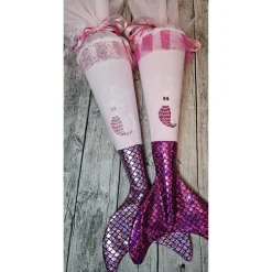 Schultüte Meerjungfrau aus Stoff / 70cm für Mädchen I Mittelteil rosa I mit Schwanzflosse pink