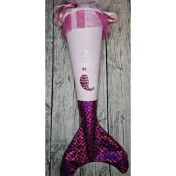 Schultüte Meerjungfrau aus Stoff / 70cm für Mädchen I Mittelteil rosa I mit Schwanzflosse pink