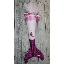 Schultüte Meerjungfrau aus Stoff / 70cm für Mädchen I Mittelteil rosa I mit Schwanzflosse pink