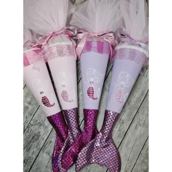 Schultüte Meerjungfrau aus Stoff / 70cm für Mädchen I Mittelteil rosa I mit Schwanzflosse pink