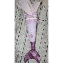 Schultüte Meerjungfrau aus Stoff / 70cm für Mädchen I Mittelteil rosa I mit Schwanzflosse rosa