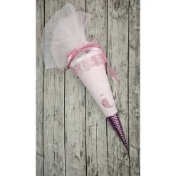 Schultüte Meerjungfrau aus Stoff / 70cm für Mädchen I Mittelteil rosa I mit Spitze rosa