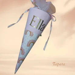 Schultüte mit Namen / Vorschultüte mit Namen, Geschwister Schultüte - Regenbogen weiß