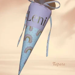 Schultüte mit Namen / Vorschultüte mit Namen, Geschwister Schultüte - Regenbogen weiß