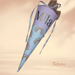 Schultüte mit Namen / Vorschultüte mit Namen, Geschwister Schultüte - Regenbogen weiß