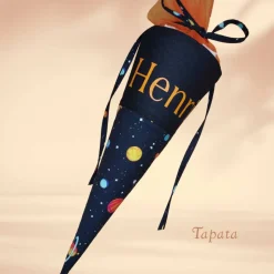 Schultüte mit Namen / Vorschultüte mit Namen, Geschwister Schultüte - Weltraum schwarz