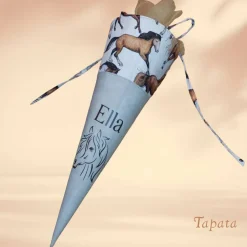 Schultüte mit Namen / Vorschultüte mit Namen, Geschwister Schultüte - Pferde braun