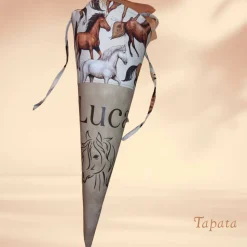 Schultüte mit Namen / Vorschultüte mit Namen, Geschwister Schultüte - Pferde braun