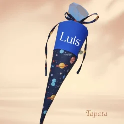 Schultüte mit Namen / Vorschultüte mit Namen, Geschwister Schultüte - Weltraum schwarz blau