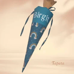 Schultüte mit Namen / Vorschultüte mit Namen, Geschwister Schultüte - Regenbogen weiß