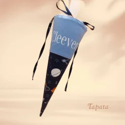 Schultüte mit Namen / Vorschultüte mit Namen, Geschwister Schultüte - Weltraum blau