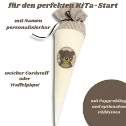 Schultüte mit Namen Bär – Geschwistertüte & Zuckertüte aus Cord & Streifenbaumwollstoff