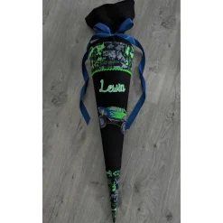 Schultüte Monstertruck, Zuckertüte 70cm aus Stoff, Stickereien und Name inklusive