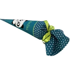 Schultüte Panda, Zuckertüte in petrol mit Namen bestickt für Step by Step Schulranzen