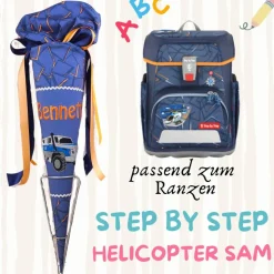 Schultüte passend zum Ranzen Helicopter Sam von Step by Step | Zuckertüte 70 cm bestickt | Einschulung