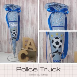 Schultüte passend zum Ranzen Police Truck von Step by Step | Zuckertüte 70 cm bestickt | Einschulung