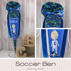 Schultüte passend zum Ranzen Soccer Ben von Step by Step | Zuckertüte 70 cm bestickt | Einschulung | mit Anhänger