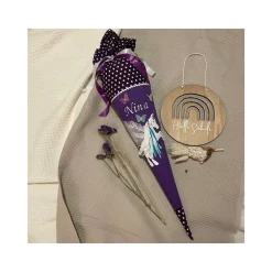 Schultüte Pegasus in lila,  Zuckertüte mit Namen bestickt, Mädchen Schultüte aus Stoff