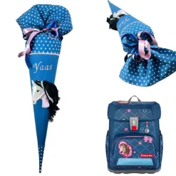 Schultüte Pferd blau; passend zu Step by Step Ranzen Horse Lima, Stoff-Schultüte für Mädchen