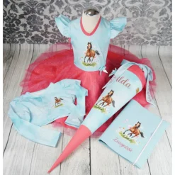 Schultüte Pferd Hellblau Koralle mit Glitzer Tüll 70cm 85cm   *personalisierbar Step by Step Butterfly Nigh