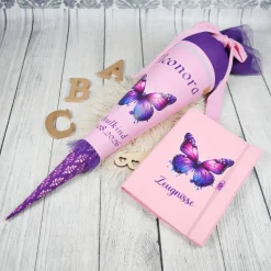 Schultüte Schmetterling Rosa Lila mit Tüll 70cm 85cm   *personalisierbar Step by Step Butterfly Night Ina