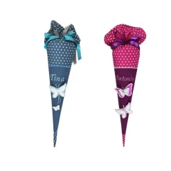 Schultüte Schmetterling, Zuckertüte aus Stoff mit 3D Schmetterlingen, Schultüte für Mädchen