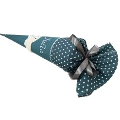 Schultüte Seehund in petrol, Schultüte Stoff, Stoff-Schultüte mit Namen bestickt