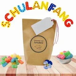 Schultüte Set Geschenktüte Fast-Schulkind-Tüte Kind Einschulung mit Geschenkanhänger aus Papier und Kordel in rot-weiß