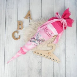 Schultüte Stoff + Tüll Alicorn Pegasus rosa Pink  Tüll  70cm 85cm   *personalisierbar und mit Kisseninlet