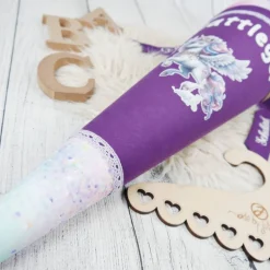 Schultüte Stoff + Tüll Alicorn Pegasus Lila Bunt Glitzer  70cm 85cm   *personalisierbar und mit Kisseninlet