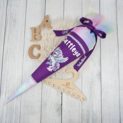 Schultüte Stoff + Tüll Alicorn Pegasus Lila Bunt Glitzer  70cm 85cm   *personalisierbar und mit Kisseninlet
