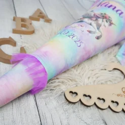 Schultüte Stoff + Tüll Alicorn Pegasus Bunt Lila Tüll  70cm 85cm   *personalisierbar und mit Kisseninlet