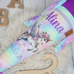 Schultüte Stoff + Tüll Alicorn Pegasus Bunt Lila Tüll  70cm 85cm   *personalisierbar und mit Kisseninlet
