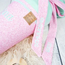 Schultüte Stoff + Tüll Ballerina Glitzer Rosa Mint 70cm 85cm   *personalisierbar und mit Kisseninlet