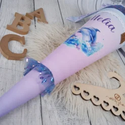 Schultüte Stoff + Tüll Delfin Farbverlauf Folien Tüll 70cm 85cm   *personalisierbar Step by Step Dolphin Finja