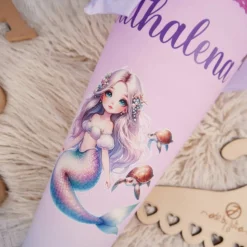 Schultüte Stoff + Tüll Meerjungfrau und Schildkröten Flieder PinkTüll  70cm 85cm   *personalisierbar und mit Kisseninlet