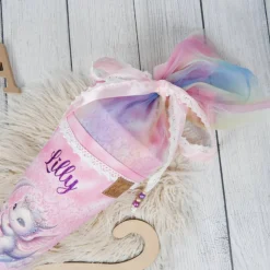 Schultüte Stoff + Tüll Monddrache Glitzer Regenbogen bunt   70cm 85cm   *personalisierbar und mit Kisseninlet