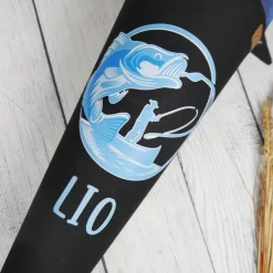 Schultüte Stoff Angel Angler Fisch Blau Schwarz 70cm 85cm   *personalisierbar und mit Kisseninlet
