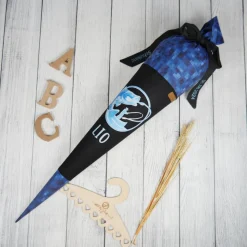 Schultüte Stoff Angel Angler Fisch Blau Schwarz 70cm 85cm   *personalisierbar und mit Kisseninlet