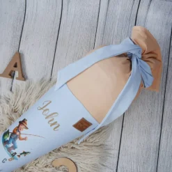 Schultüte Stoff Angler ABC Hellblau Beige 70cm 85cm   *personalisierbar und mit Kisseninlet