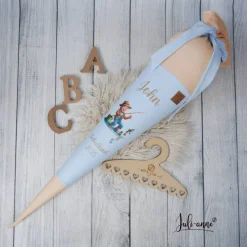 Schultüte Stoff Angler ABC Hellblau Beige 70cm 85cm   *personalisierbar und mit Kisseninlet