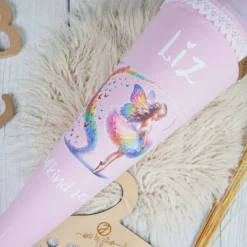 Schultüte Stoff Ballerina mit Schmetterlingen Regenbogen Glitzer  Tüll 70cm 85cm   *personalisierbar und mit Kisseninlet