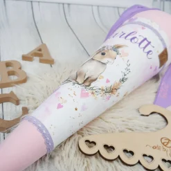 Schultüte Stoff Blumen Hase Herzen Rosa Flieder 70cm 85cm   *personalisierbar und mit Kisseninlet