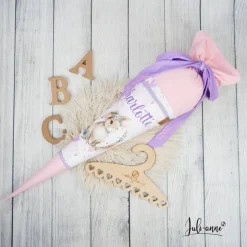 Schultüte Stoff Blumen Hase Herzen Rosa Flieder 70cm 85cm   *personalisierbar und mit Kisseninlet