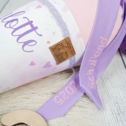 Schultüte Stoff Blumen Hase Herzen Rosa Flieder 70cm 85cm   *personalisierbar und mit Kisseninlet