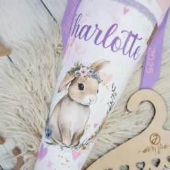Schultüte Stoff Blumen Hase Herzen Rosa Flieder 70cm 85cm   *personalisierbar und mit Kisseninlet