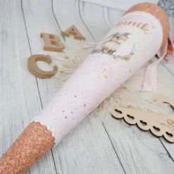 Schultüte Stoff Blumen Hase Rosa Gold Glitzer 70cm 85cm   *personalisierbar und mit Kisseninlet