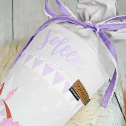 Schultüte Stoff Boho Reh Grau Flieder *personalisierbar und mit Kisseninlet
