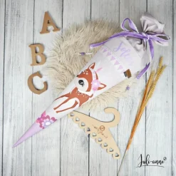 Schultüte Stoff Boho Reh Grau Flieder *personalisierbar und mit Kisseninlet