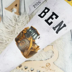 Schultüte Stoff Bulldozer Bagger Grau Gelb 70cm 85cm   *personalisierbar und mit Kisseninlet